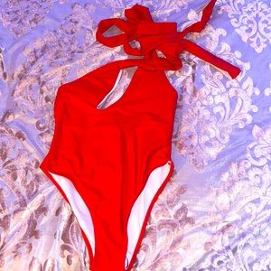 Red one side swimwear one pc